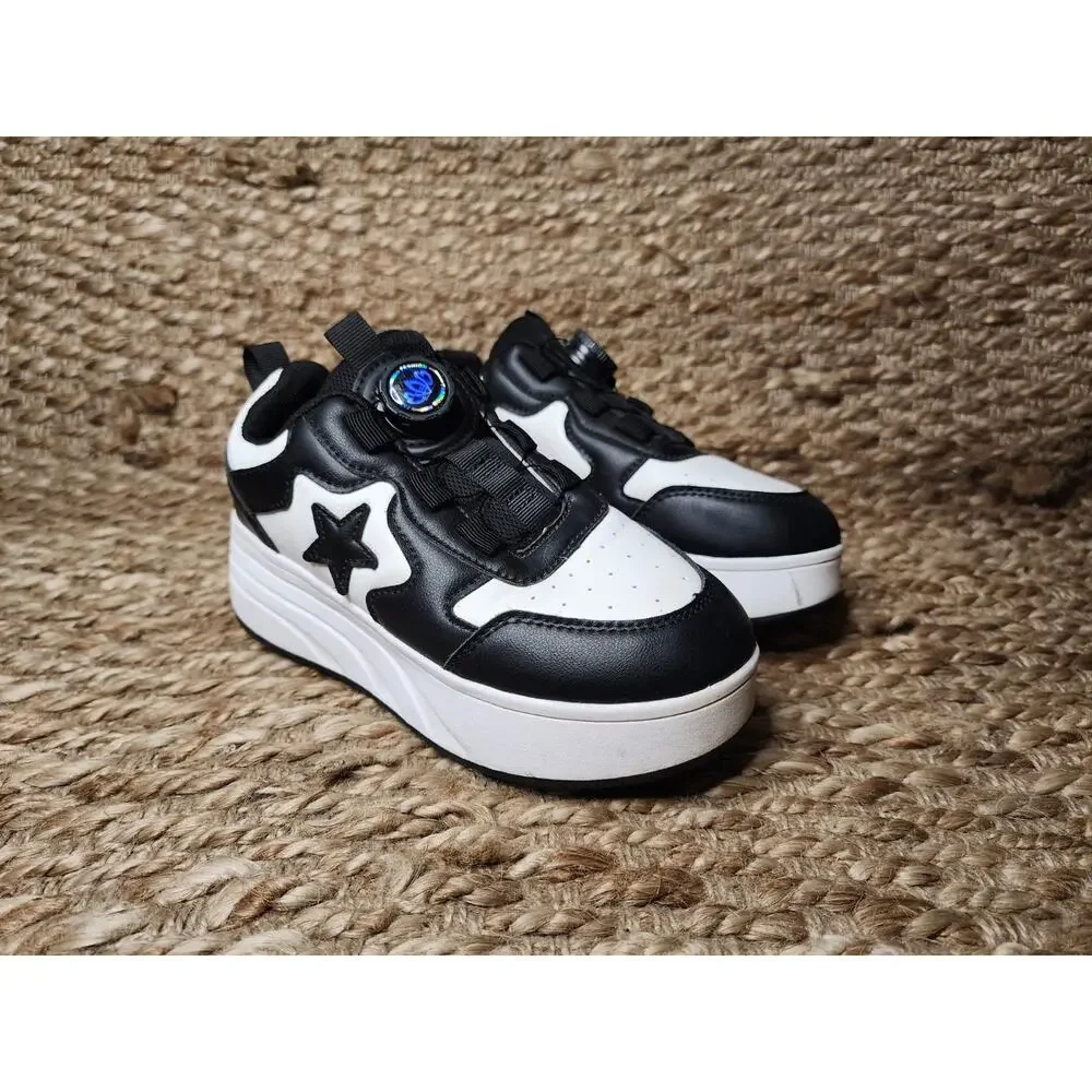 Roller Skate Shoes Kids Fashion Unisex Sport Sneaker Black & White Size 2.5 US
